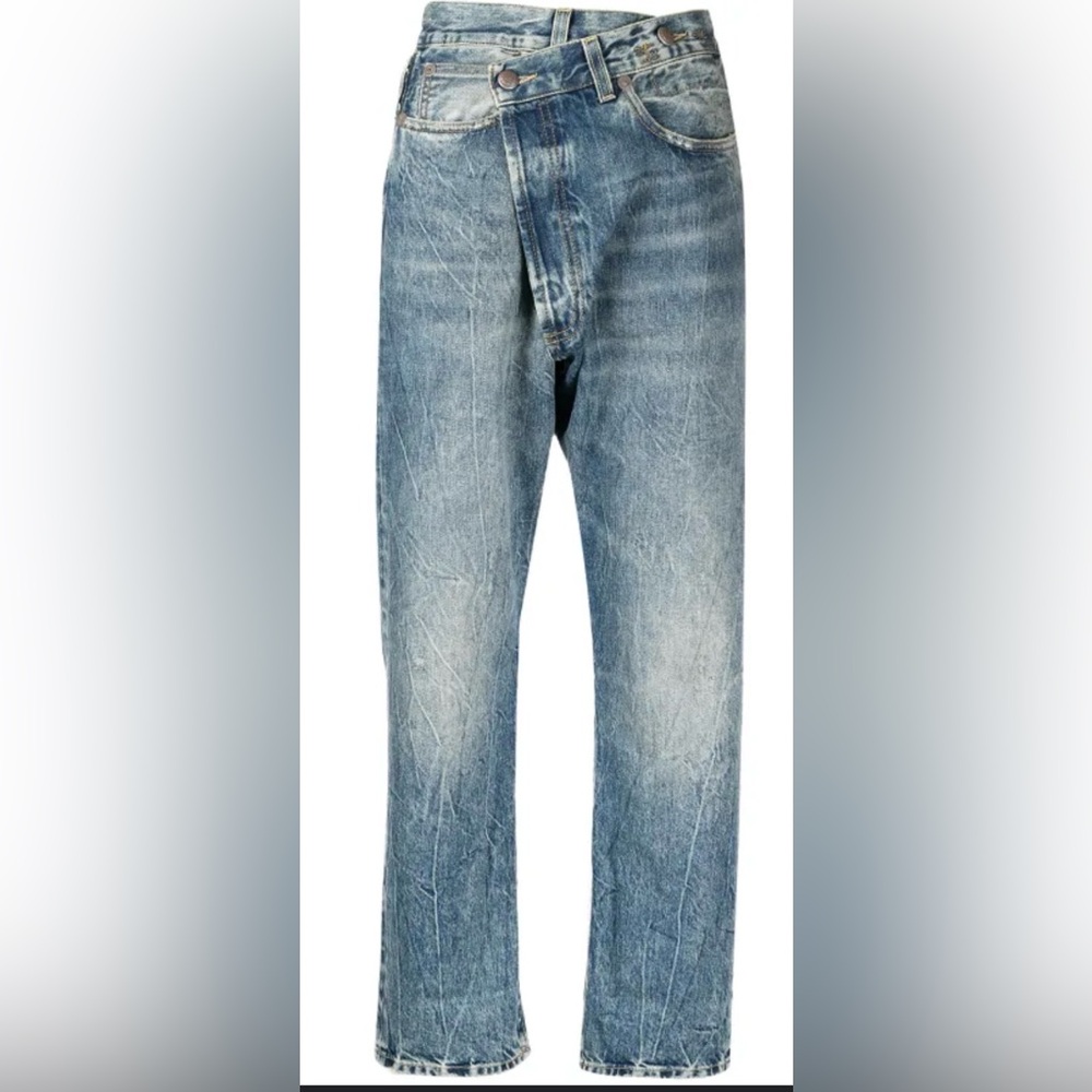 R13 Women’s Straight Leg Jeans in Distressed Light Blue